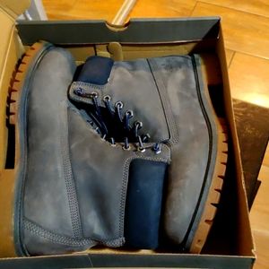 Gray Timberlands with Blue Velvet Collar